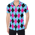 Blue Pink And Black Argyle Pattern Print Men's Shirt