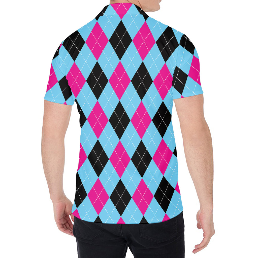Blue Pink And Black Argyle Pattern Print Men's Shirt