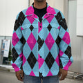 Blue Pink And Black Argyle Pattern Print Men's Shirt Jacket