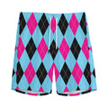 Blue Pink And Black Argyle Pattern Print Men's Athletic Shorts