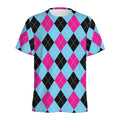 Blue Pink And Black Argyle Pattern Print Men's Athletic T-Shirt