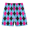 Blue Pink And Black Argyle Pattern Print Men's Swim Trunks