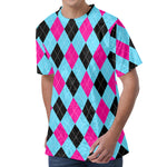 Blue Pink And Black Argyle Pattern Print Men's Velvet T-Shirt