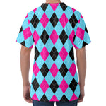 Blue Pink And Black Argyle Pattern Print Men's Velvet T-Shirt