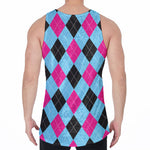 Blue Pink And Black Argyle Pattern Print Men's Velvet Tank Top