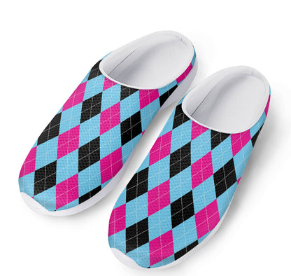 Blue Pink And Black Argyle Pattern Print Mesh Casual Shoes