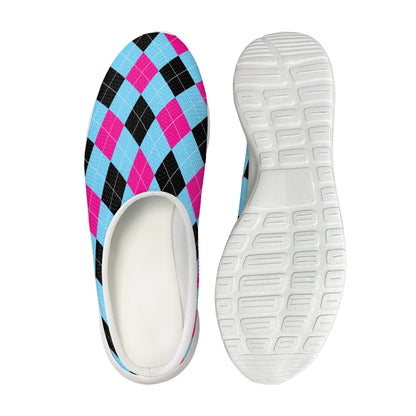 Blue Pink And Black Argyle Pattern Print Mesh Casual Shoes