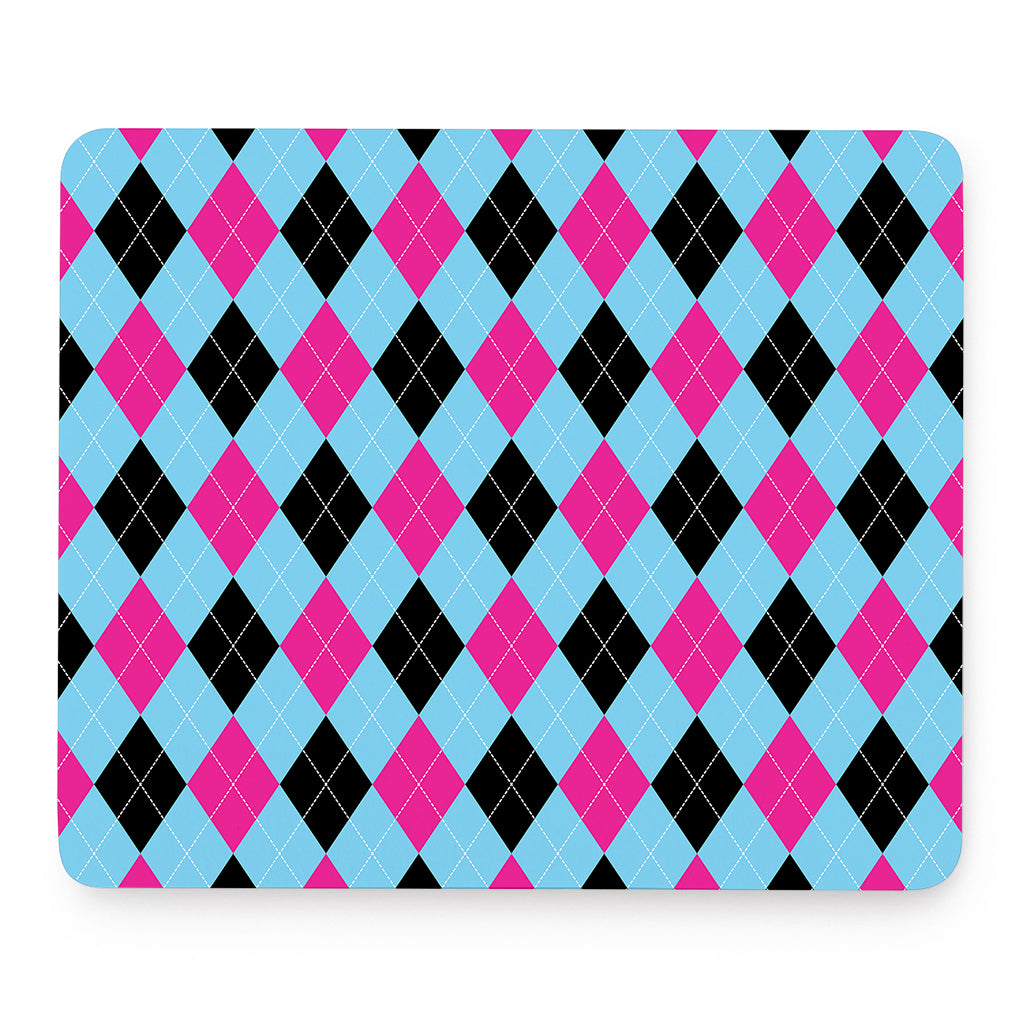 Blue Pink And Black Argyle Pattern Print Mouse Pad