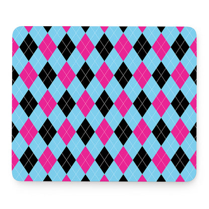 Blue Pink And Black Argyle Pattern Print Mouse Pad