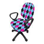 Blue Pink And Black Argyle Pattern Print Office Chair Cover