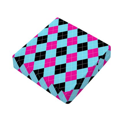 Blue Pink And Black Argyle Pattern Print Outdoor Seat Cushion Cover