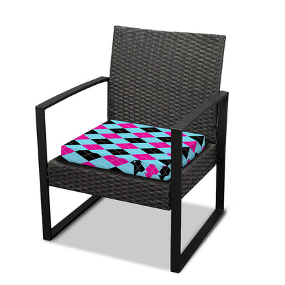 Blue Pink And Black Argyle Pattern Print Outdoor Seat Cushion Cover