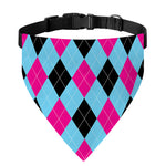 Blue Pink And Black Argyle Pattern Print Over The Collar Dog Bandana