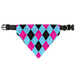 Blue Pink And Black Argyle Pattern Print Over The Collar Dog Bandana