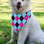 Blue Pink And Black Argyle Pattern Print Over The Collar Dog Bandana