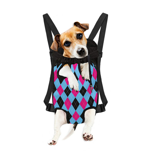Blue Pink And Black Argyle Pattern Print Pet Carrier Backpack