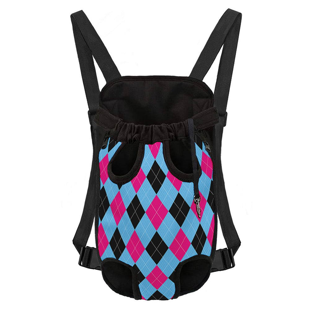 Blue Pink And Black Argyle Pattern Print Pet Carrier Backpack