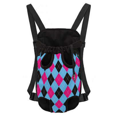 Blue Pink And Black Argyle Pattern Print Pet Carrier Backpack