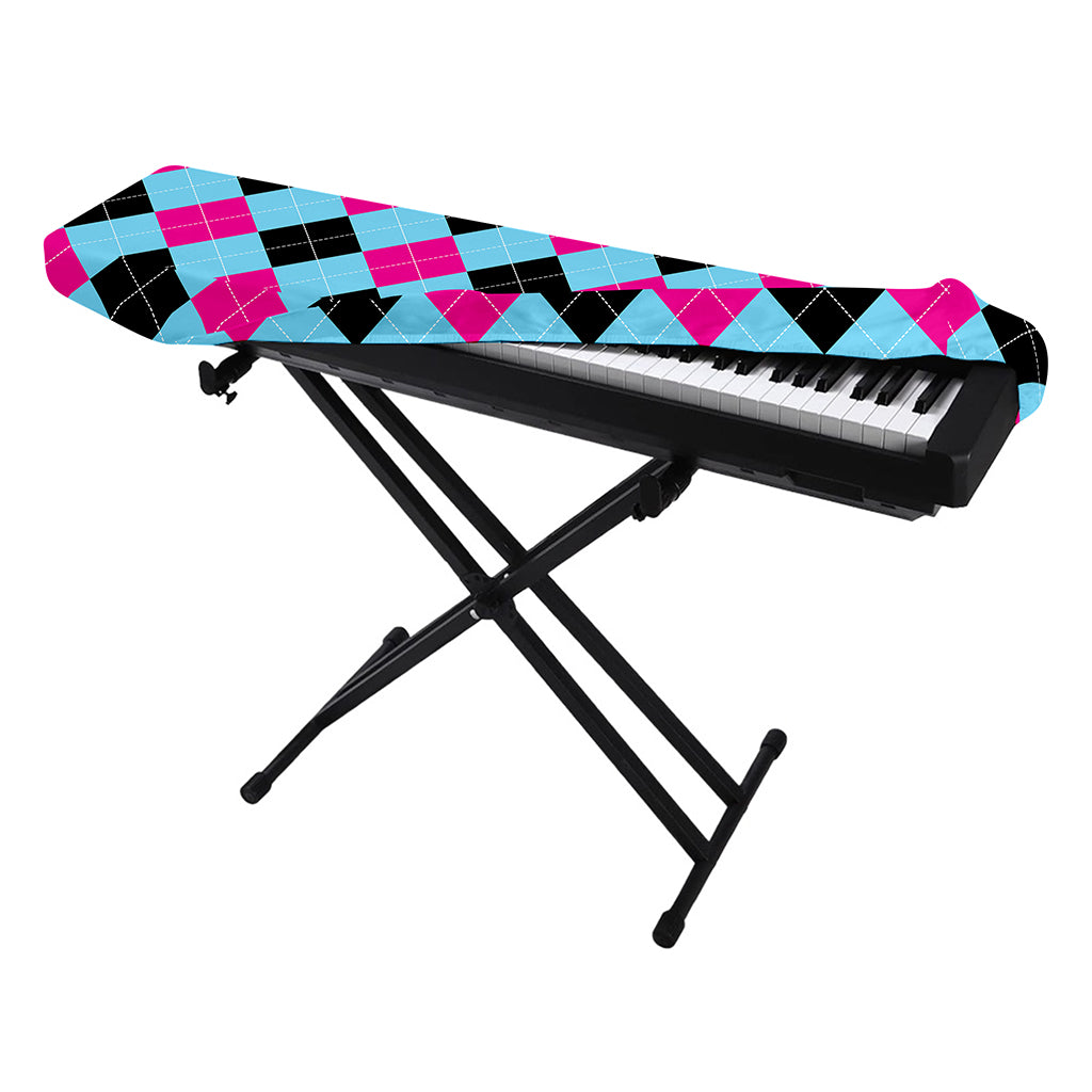 Blue Pink And Black Argyle Pattern Print Piano Keyboard Cover