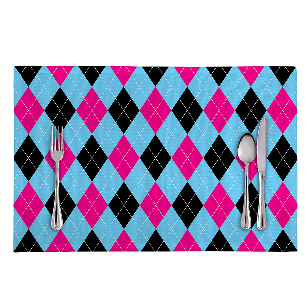 Blue Pink And Black Argyle Pattern Print Placemat