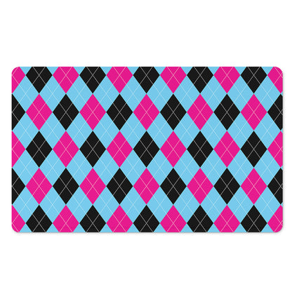 Blue Pink And Black Argyle Pattern Print Polyester Doormat