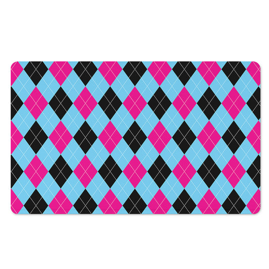 Blue Pink And Black Argyle Pattern Print Polyester Doormat