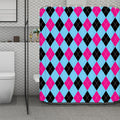 Blue Pink And Black Argyle Pattern Print Polyester Shower Curtain
