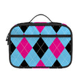 Blue Pink And Black Argyle Pattern Print Portable Lunch Bag