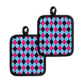 Blue Pink And Black Argyle Pattern Print Pot Holders
