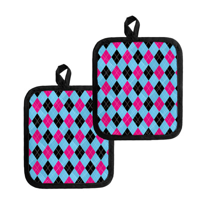 Blue Pink And Black Argyle Pattern Print Pot Holders