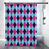 Blue Pink And Black Argyle Pattern Print Premium Shower Curtain