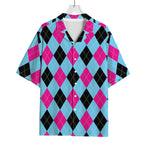 Blue Pink And Black Argyle Pattern Print Rayon Hawaiian Shirt