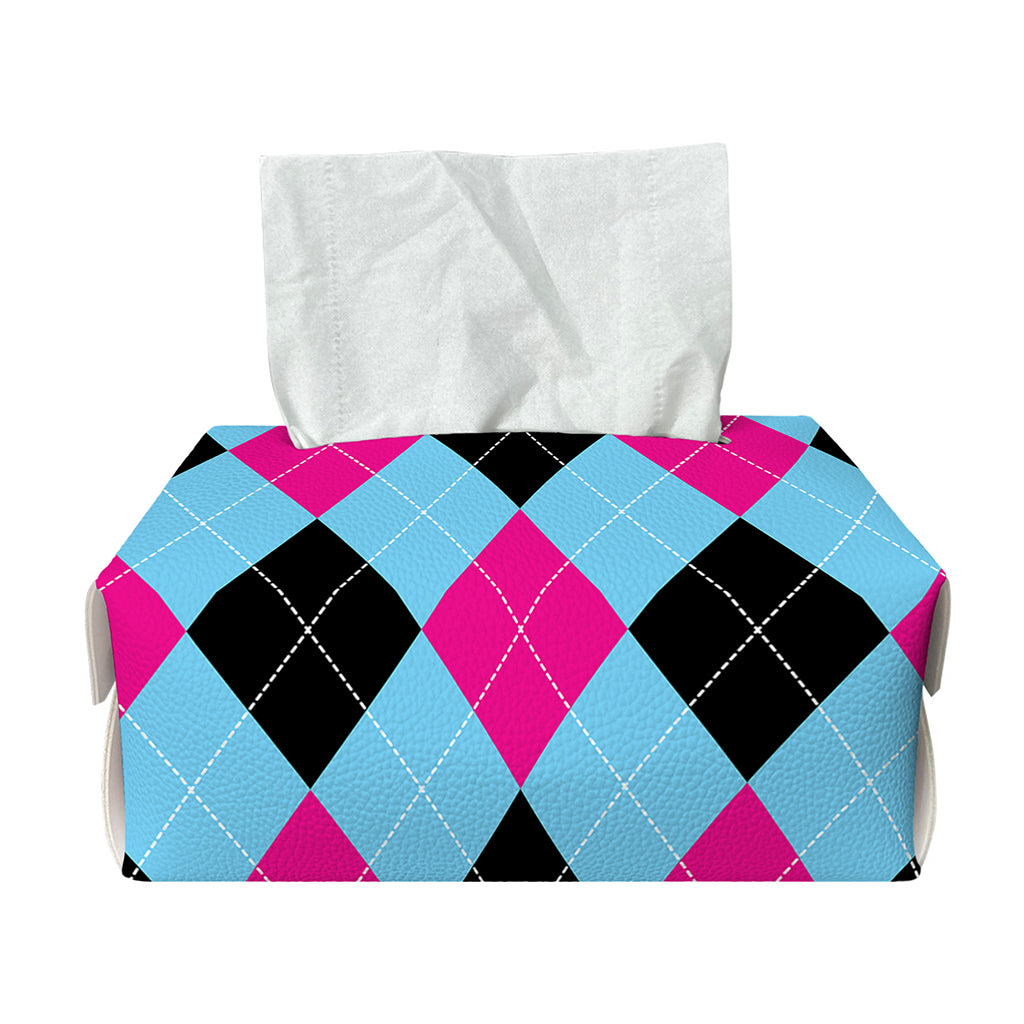 Blue Pink And Black Argyle Pattern Print Rectangle Tissue Box Cover