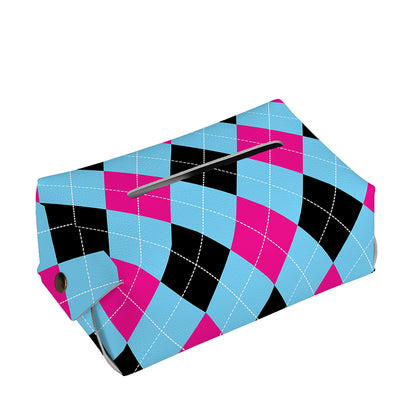 Blue Pink And Black Argyle Pattern Print Rectangle Tissue Box Cover