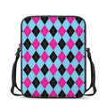 Blue Pink And Black Argyle Pattern Print Rectangular Crossbody Bag