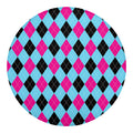 Blue Pink And Black Argyle Pattern Print Round Blanket
