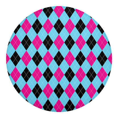 Blue Pink And Black Argyle Pattern Print Round Blanket