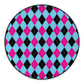 Blue Pink And Black Argyle Pattern Print Round Floor Mat