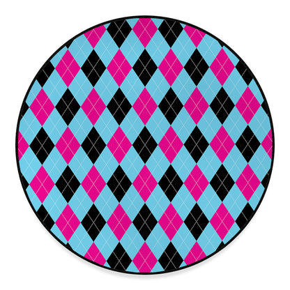 Blue Pink And Black Argyle Pattern Print Round Floor Mat