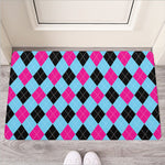 Blue Pink And Black Argyle Pattern Print Rubber Doormat