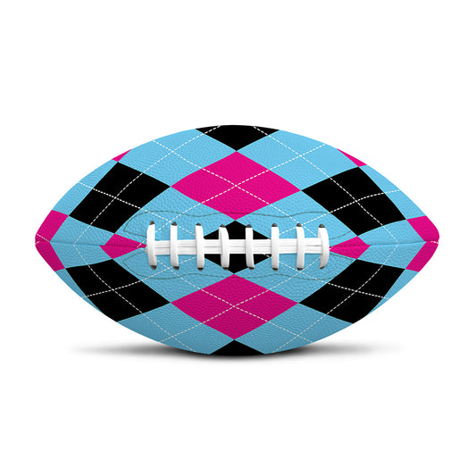 Blue Pink And Black Argyle Pattern Print Rugby Ball