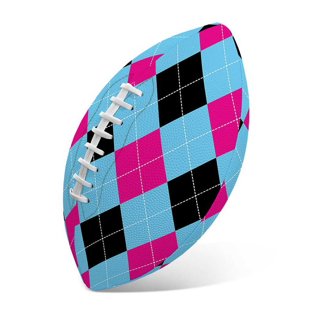 Blue Pink And Black Argyle Pattern Print Rugby Ball