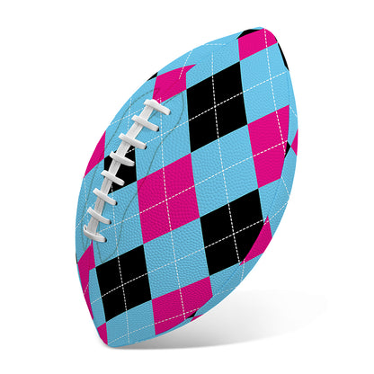 Blue Pink And Black Argyle Pattern Print Rugby Ball