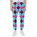 Blue Pink And Black Argyle Pattern Print Joggers