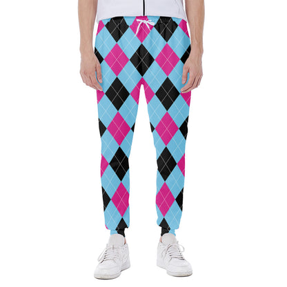 Blue Pink And Black Argyle Pattern Print Scuba Joggers