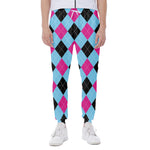 Blue Pink And Black Argyle Pattern Print Scuba Joggers