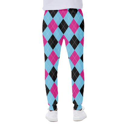 Blue Pink And Black Argyle Pattern Print Scuba Joggers