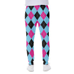 Blue Pink And Black Argyle Pattern Print Scuba Joggers