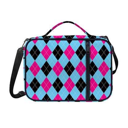 Blue Pink And Black Argyle Pattern Print Shoulder Strap Bible Bag