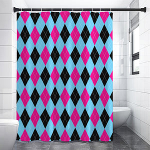 Blue Pink And Black Argyle Pattern Print Shower Curtain